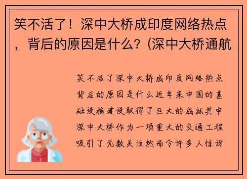 笑不活了！深中大桥成印度网络热点，背后的原因是什么？(深中大桥通航净高90米)