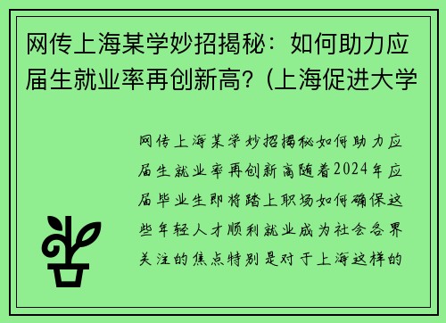 网传上海某学妙招揭秘：如何助力应届生就业率再创新高？(上海促进大学生就业政策)