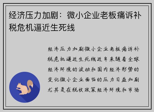 经济压力加剧：微小企业老板痛诉补税危机逼近生死线