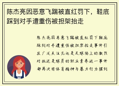 陈杰亮因恶意飞踹被直红罚下，鞋底踩到对手遭重伤被担架抬走