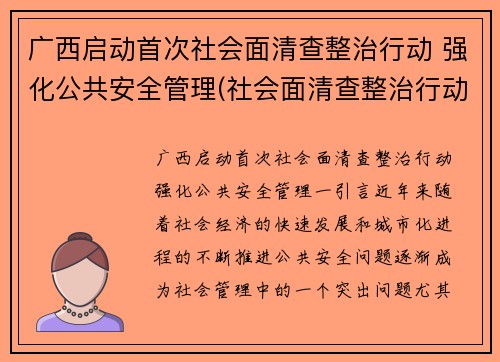 广西启动首次社会面清查整治行动 强化公共安全管理(社会面清查整治行动方案)