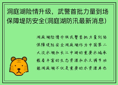 洞庭湖险情升级，武警首批力量到场保障堤防安全(洞庭湖防汛最新消息)